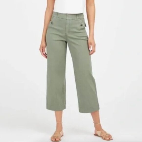 Spanx Stretch Twill Cropped Wide Leg Pant Green - Picture 1 of 14